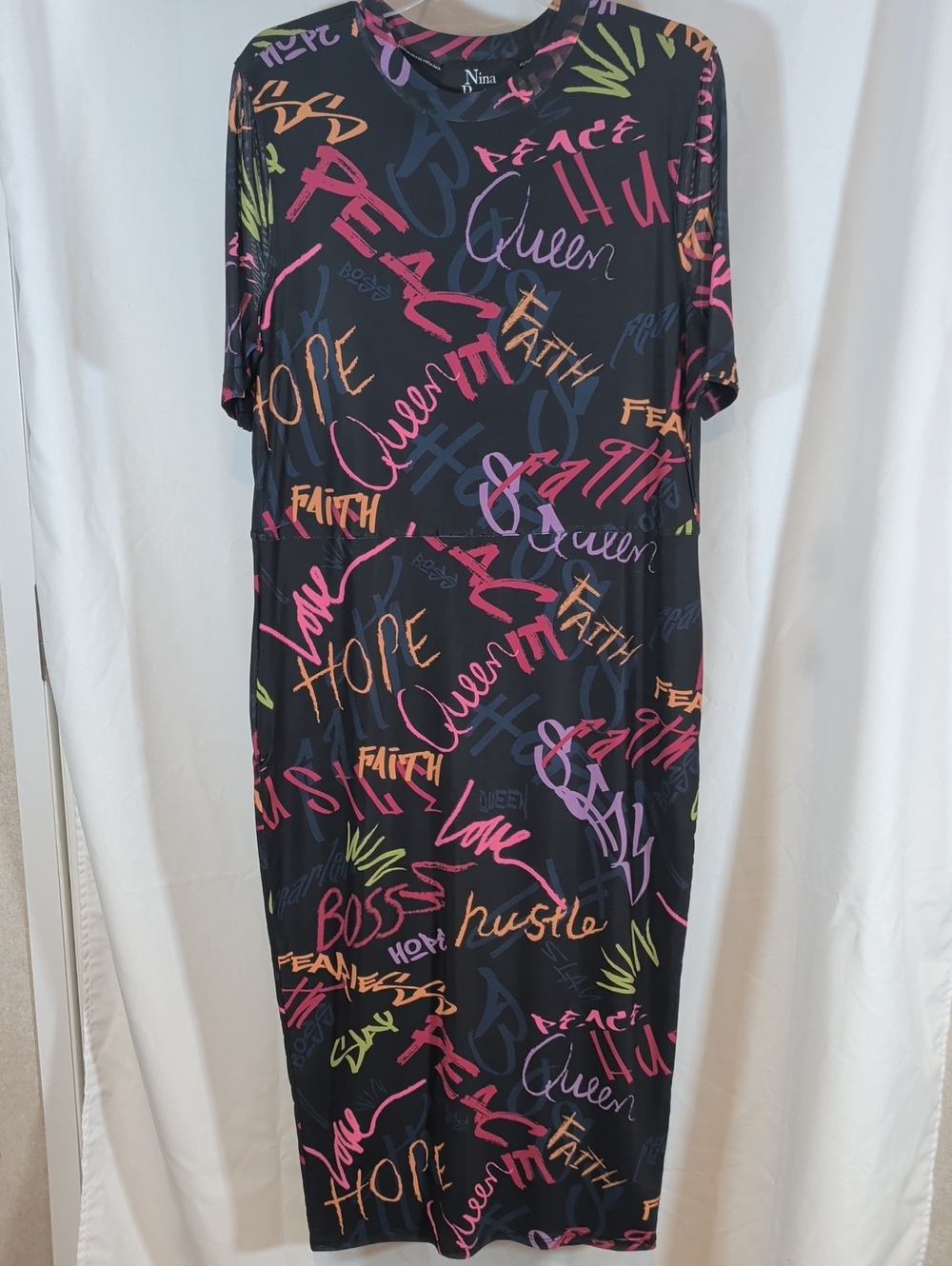 Nina Black Midi Dress with Multicolor Graffiti Script